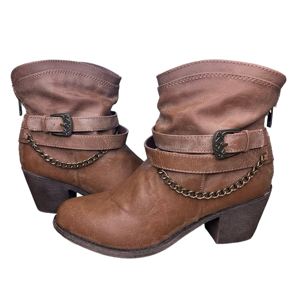 Authentic American Heritage Brown Ankle Boots w Buckle/Chain Detail, Women’s 7.5